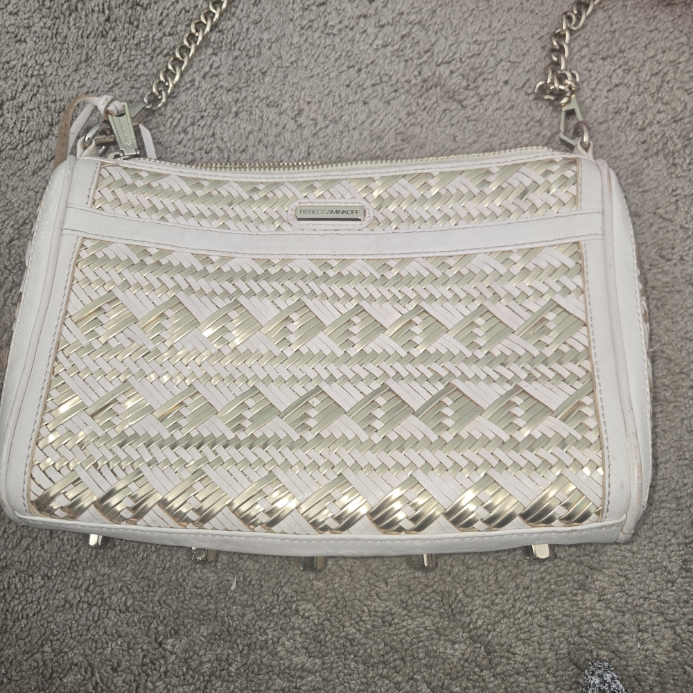 Rebecca Minkoff White and Gold Woven Crossbody Bag